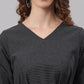 Janasya Black Cotton Striped Flared Casual Dress | Swadesiicart