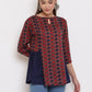 Janasya Women's Blue Rayon Ajrakh Gathered Top | Swadesiicart