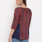 Janasya Women's Blue Rayon Ajrakh Gathered Top | Swadesiicart