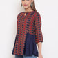 Janasya Women's Blue Rayon Ajrakh Gathered Top | Swadesiicart