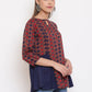 Janasya Women's Blue Rayon Ajrakh Gathered Top | Swadesiicart