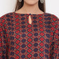 Janasya Women's Blue Rayon Ajrakh Gathered Top | Swadesiicart