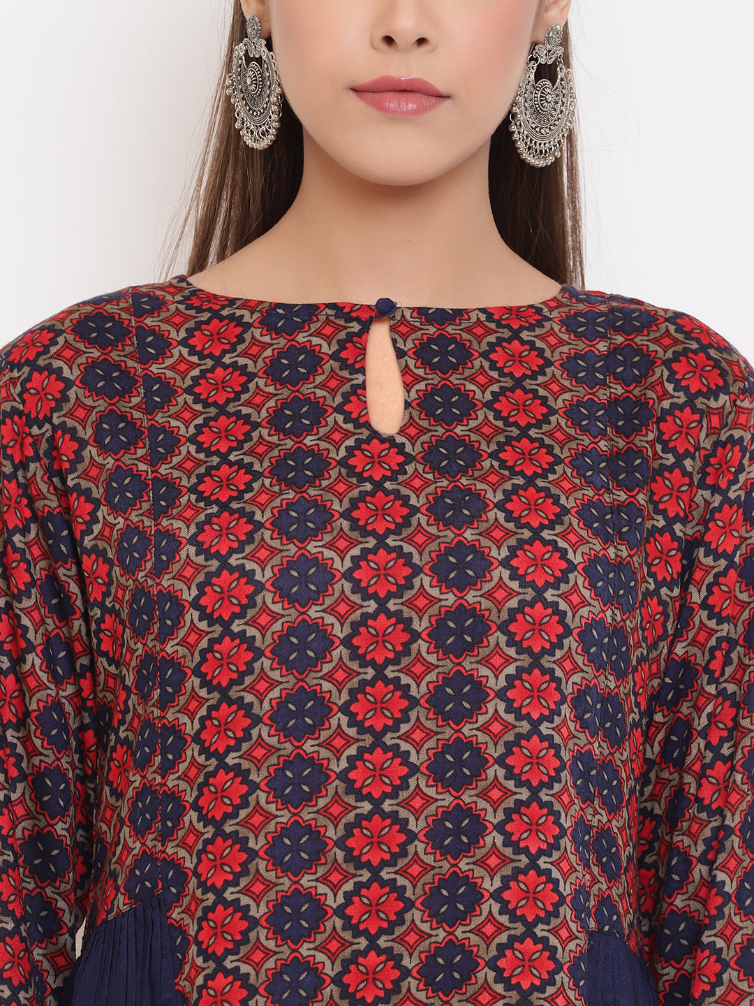 Janasya Women's Blue Rayon Ajrakh Gathered Top | Swadesiicart