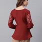 Janasya Women's Maroon Cotton Flex Embroidered A-Line Top | Swadesiicart