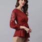Janasya Women's Maroon Cotton Flex Embroidered A-Line Top | Swadesiicart