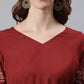 Janasya Women's Maroon Cotton Flex Embroidered A-Line Top | Swadesiicart