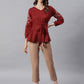 Janasya Women's Maroon Cotton Flex Embroidered A-Line Top | Swadesiicart