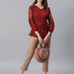 Janasya Women's Maroon Cotton Flex Embroidered A-Line Top | Swadesiicart