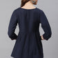 Janasya Women's Navy Blue Cotton Flex Embroidered Gathered Top | Swadesiicart