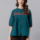 Janasya Women's Teal Cotton Flex Embroidered Regular Top | Swadesiicart