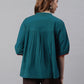 Janasya Women's Teal Cotton Flex Embroidered Regular Top | Swadesiicart