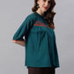 Janasya Women's Teal Cotton Flex Embroidered Regular Top | Swadesiicart