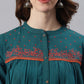 Janasya Women's Teal Cotton Flex Embroidered Regular Top | Swadesiicart