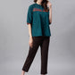 Janasya Women's Teal Cotton Flex Embroidered Regular Top | Swadesiicart