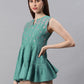 Janasya Women's Green Cotton Flex Embroidered Gathered Top | Swadesiicart