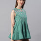 Janasya Women's Green Cotton Flex Embroidered Gathered Top | Swadesiicart