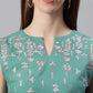 Janasya Women's Green Cotton Flex Embroidered Gathered Top | Swadesiicart