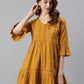 Janasya Women's Mustard Cotton Flex Embellished Gathered Tunic | Swadesiicart