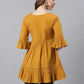 Janasya Women's Mustard Cotton Flex Embellished Gathered Tunic | Swadesiicart