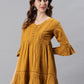 Janasya Women's Mustard Cotton Flex Embellished Gathered Tunic | Swadesiicart