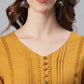 Janasya Women's Mustard Cotton Flex Embellished Gathered Tunic | Swadesiicart