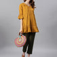 Janasya Women's Mustard Cotton Flex Embellished Gathered Tunic | Swadesiicart