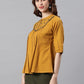 Janasya Women's Mustard Cotton Flex Embroidered A-Line Top | Swadesiicart