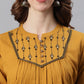 Janasya Women's Mustard Cotton Flex Embroidered A-Line Top | Swadesiicart