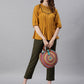 Janasya Women's Mustard Cotton Flex Embroidered A-Line Top | Swadesiicart