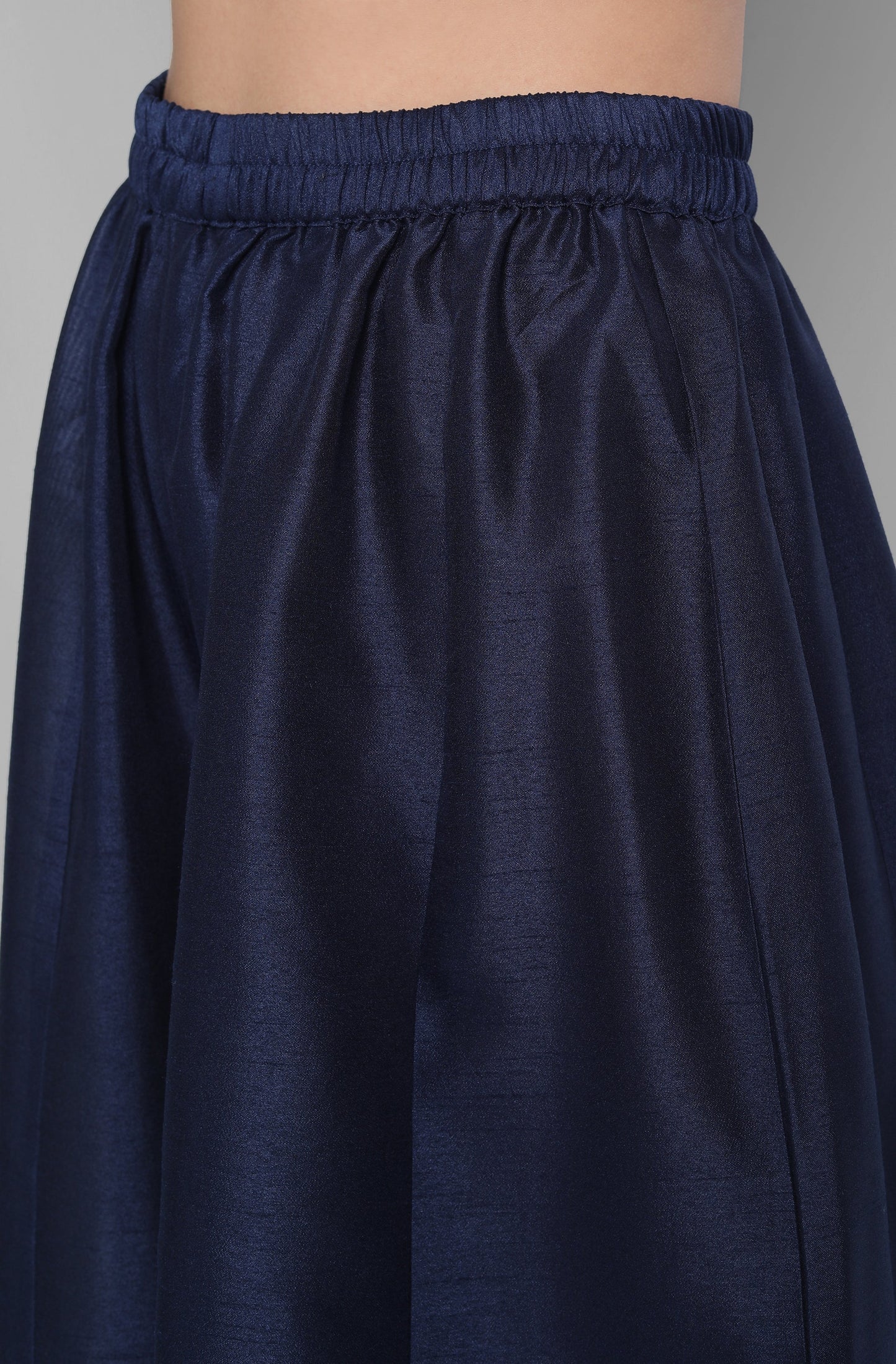 Janasya Women's Blue Poly Muslin Embroidered Kurta With Palazzo And Dupatta | Swadesiicart