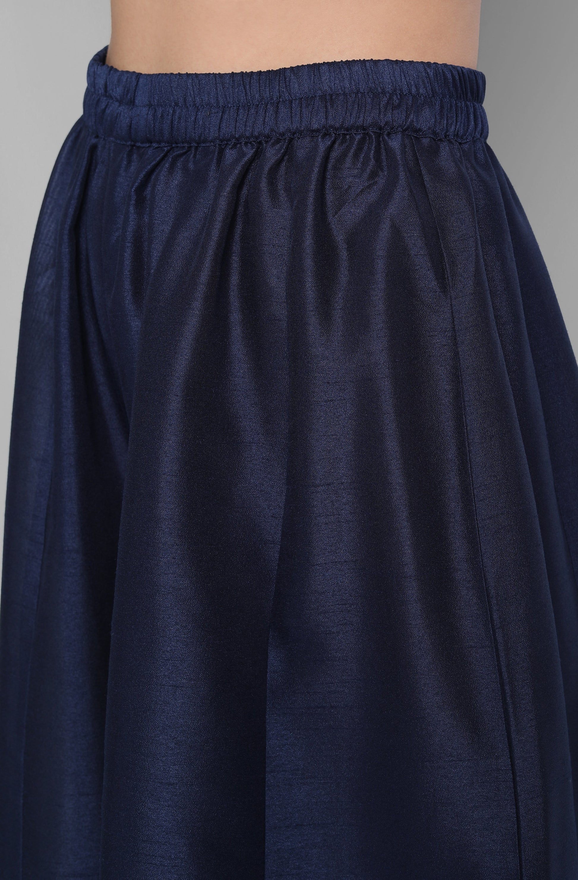Janasya Women's Blue Poly Muslin Embroidered Kurta With Palazzo And Dupatta | Swadesiicart