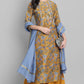 Janasya Women's Mustard Poly Muslin Embroidered Kurta With Palazzo And Dupatta | Swadesiicart