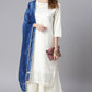 Janasya Women's Off- White Poly Silk Ethnic Motifs Kurta With Palazzo And Dupatta | Swadesiicart