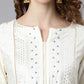 Janasya Women's Off- White Poly Silk Ethnic Motifs Kurta With Palazzo And Dupatta | Swadesiicart