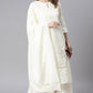 Janasya Women's Off- White Poly Silk Ethnic Motifs Kurta With Palazzo And Dupatta | Swadesiicart