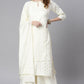 Janasya Women's Off- White Poly Silk Ethnic Motifs Kurta With Palazzo And Dupatta | Swadesiicart