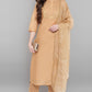 Janasya Women's Gold Poly Chanderi Embellished Kurta With Pant And Dupatta | Swadesiicart
