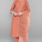 Janasya Women's Rose Gold Poly Muslin Embroidered Kurta With Pant And Dupatta | Swadesiicart
