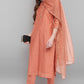 Janasya Women's Rose Gold Poly Muslin Embroidered Kurta With Pant And Dupatta | Swadesiicart