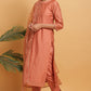 Janasya Women's Rose Gold Poly Muslin Embroidered Kurta With Pant And Dupatta | Swadesiicart