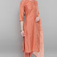 Janasya Women's Rose Gold Poly Muslin Embroidered Kurta With Pant And Dupatta | Swadesiicart