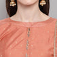Janasya Women's Rose Gold Poly Muslin Embroidered Kurta With Pant And Dupatta | Swadesiicart