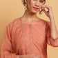 Janasya Women's Rose Gold Poly Muslin Embroidered Kurta With Pant And Dupatta | Swadesiicart
