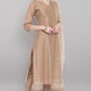Janasya Women's Light Brown Poly Chanderi Floral Print Kurta With Pant And Dupatta | Swadesiicart