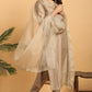 Janasya Women's Light Brown Poly Chanderi Floral Print Kurta With Pant And Dupatta | Swadesiicart