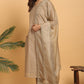 Janasya Women's Light Brown Poly Chanderi Floral Print Kurta With Pant And Dupatta | Swadesiicart