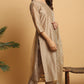 Janasya Women's Light Brown Poly Chanderi Floral Print Kurta With Pant And Dupatta | Swadesiicart