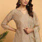 Janasya Women's Light Brown Poly Chanderi Floral Print Kurta With Pant And Dupatta | Swadesiicart