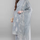 Janasya Women's Grey Poly Chanderi Ethnic Motifs Kurta With Pant And Dupatta | Swadesiicart