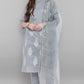 Janasya Women's Grey Poly Chanderi Ethnic Motifs Kurta With Pant And Dupatta | Swadesiicart